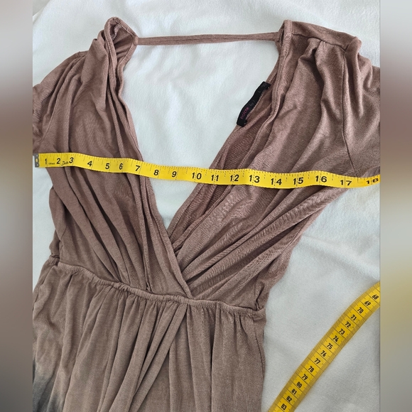 Anthropologie Fraiche by J Ombre Maxi Dress L Tan Black Plunge Boho Long Sleeve - Picture 9 of 14